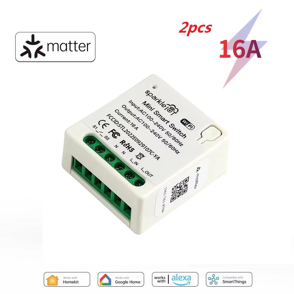 Работа с Matter 16A WiFi мини-смарт-переключатель Сквозное отключение Двойная розетка Удаленное управление Таймер HomeKit Alexa
