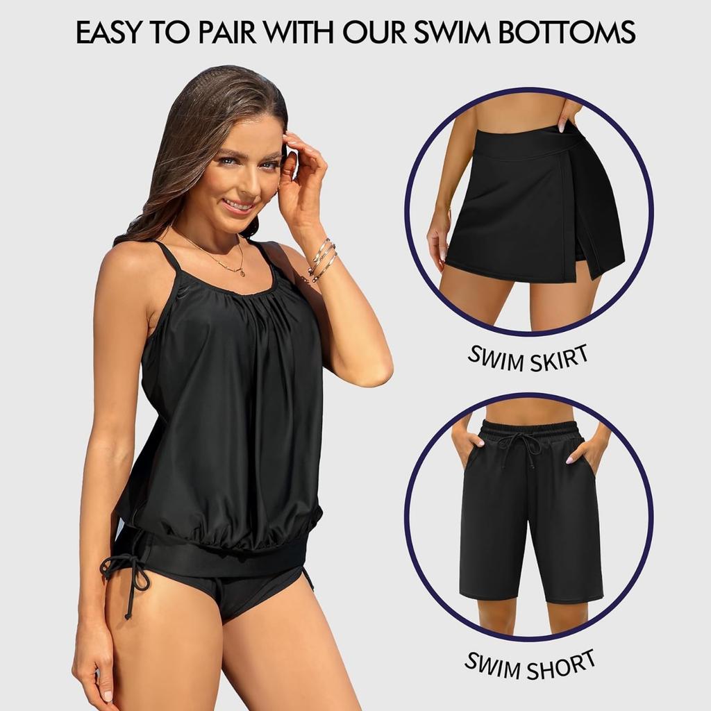 CHARMLEAKS Женские блузоны, топы-танкини, только свободный крой, топ для плавания, купальный костюм с овальным вырезом, верхний мягкий купальник, верх без дна