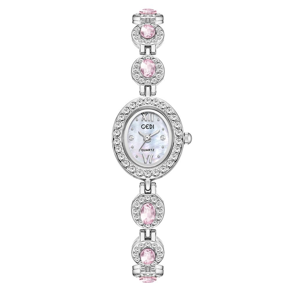 Niche High-End Bracelet Watch Light Luxury Oval Rhinestone Quartz Watch Women'S Small Exquisite Literary Watch