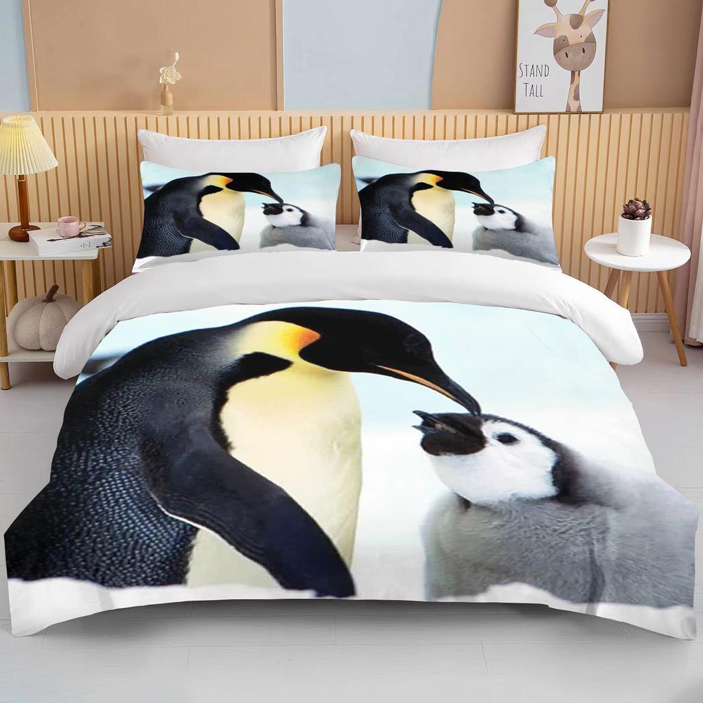 Cute Penguin Bedding 3 Piece Set King Size Double Bed Bedding Set Microfiber or Polyester Duvet Cover Set Kids Bedroom Bed Set