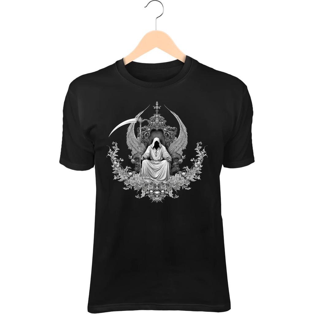 Футболка Throne Reaper III – Черные Крылья Обвиты, Коса Сбоку, Костяной Трон
