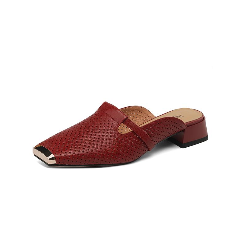 Новые женские сандалии из натуральной кожи с квадратным носком, удобные повседневные тапочки для лета, низкие каблуки, тапочки Muller, летняя обувь для женщин