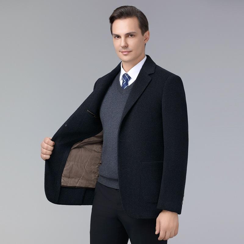 Двустороннее шерстяное пальто, воротник мужского костюма, съемная подстежка, пуховик, утепленная куртка для папы большого размера
