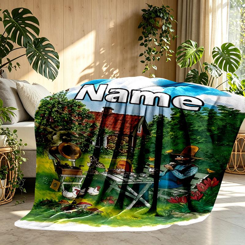 Custom Name Personalized Pettersson und Findus Print Blanket, Home Decor, Bedroom, Sofa, Camping, Couch, Gifts for Birthday Christmas