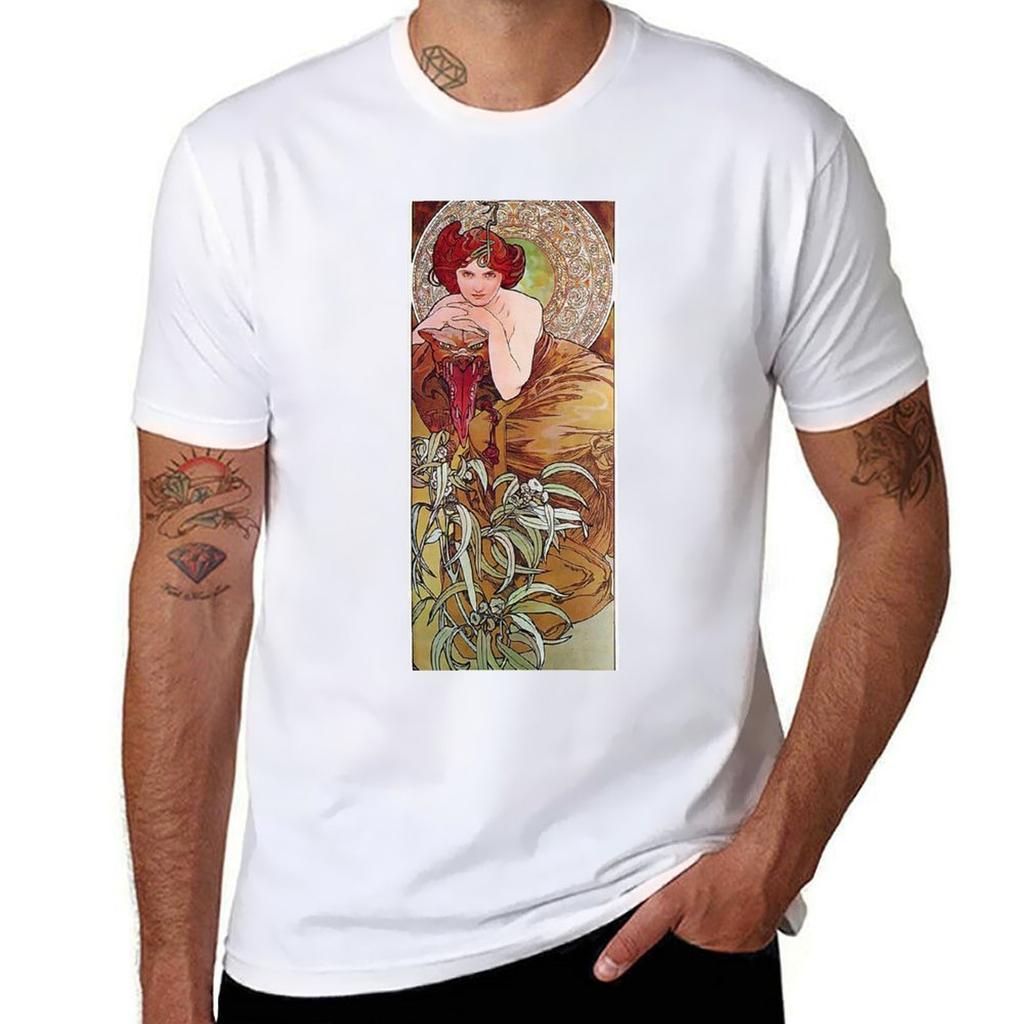 Emerald Alphonse Mucha 1900 Tshirt Soft Stretch Short Sleeve Top