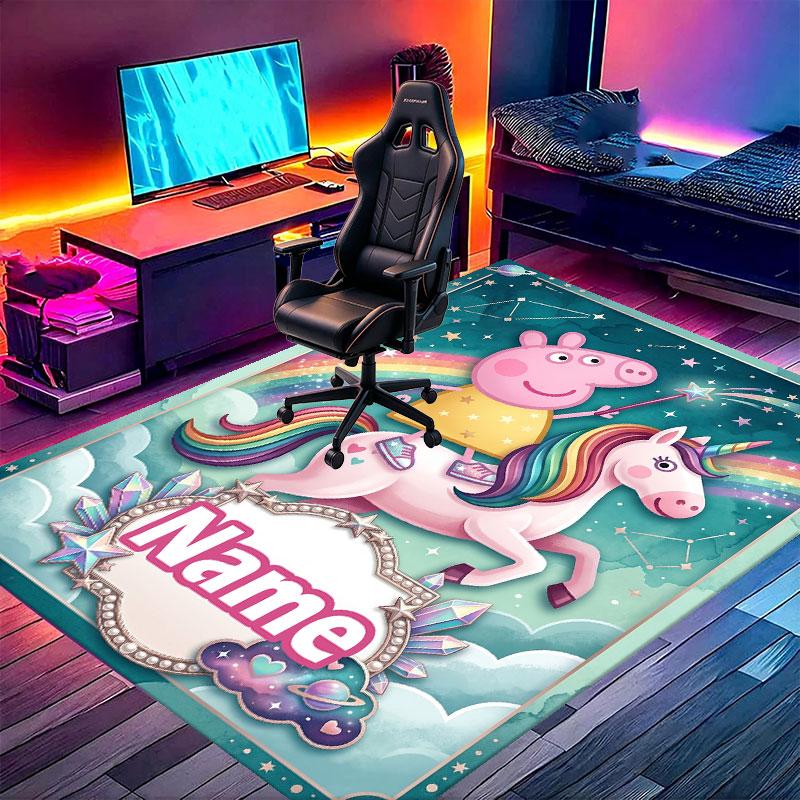 Custom Name Personalized Peppa Pig Print Carpet, Versatile Home Decor Rug, for Playroom, Apartment, Balcony, Entryway, Hallway Gift