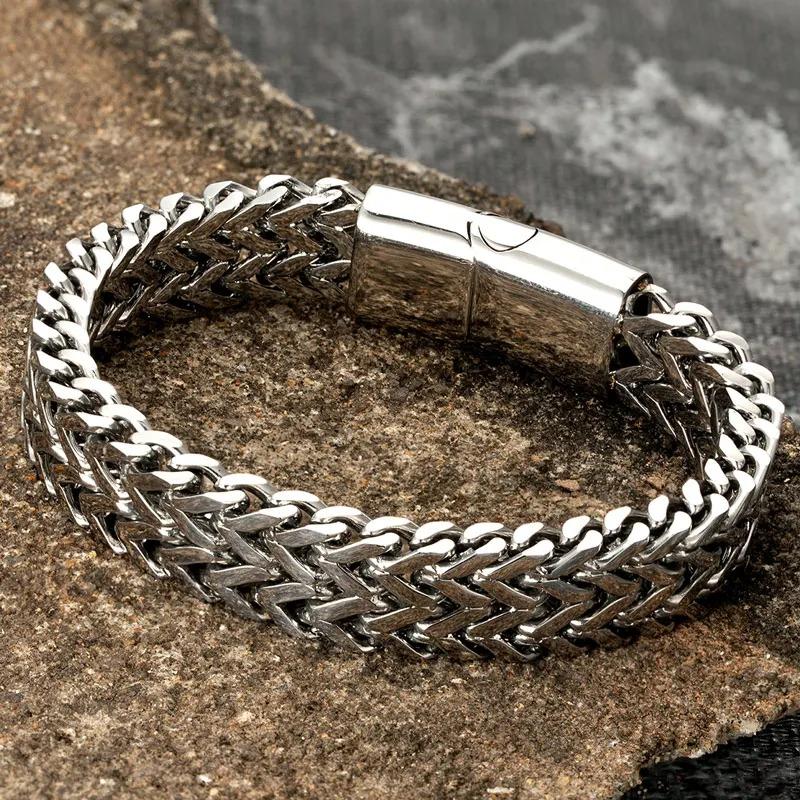 Men Bracelets Hip Hop Stainless Steel Double Cuban Chain Gift Jewelry
