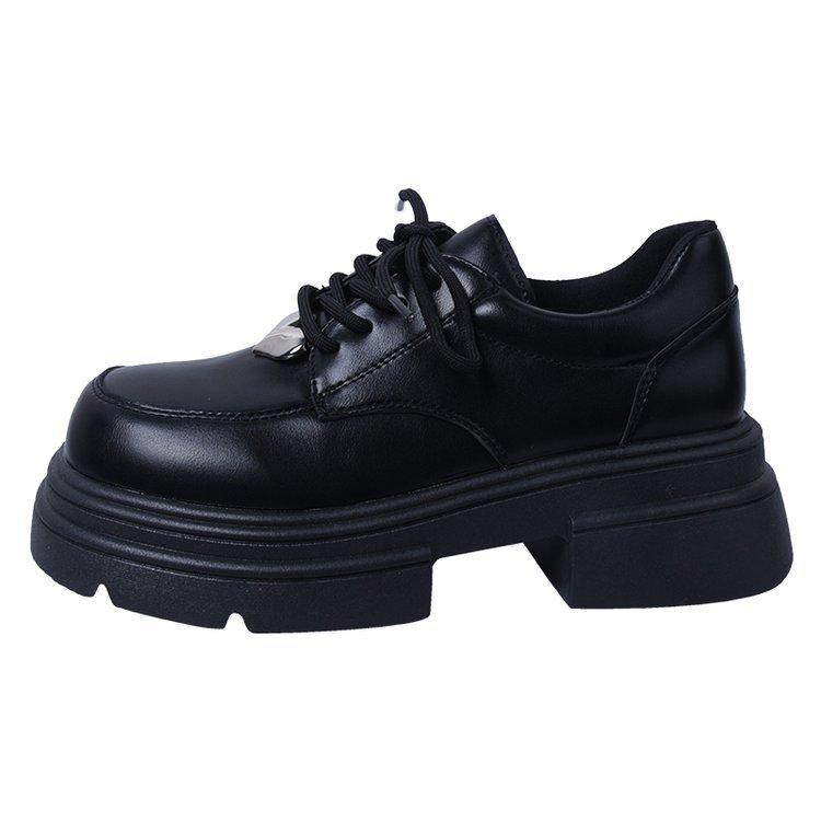 Универсальные черные туфли на шнуровке в британском стиле на платформе, женские, новые осенние туфли 2024 года на толстом каблуке с юбкой в стиле ретро