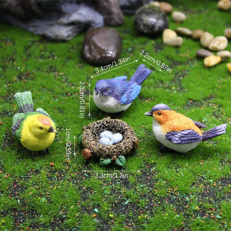 4Pcs/Set Birdie Figurines Micro Landscape Ornaments Bird'S Nest Bird Eggs Mini Gardening Bonsai Simulation Model Dollhouse Decor