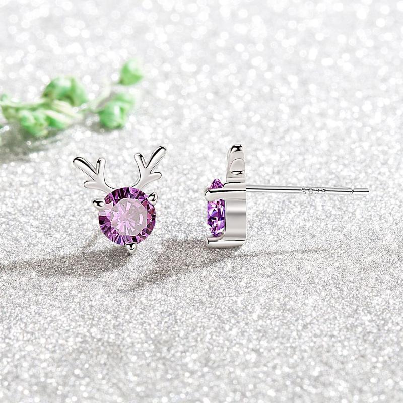 Маленькие прозрачные серьги с рогами для девочек с синим цирконом