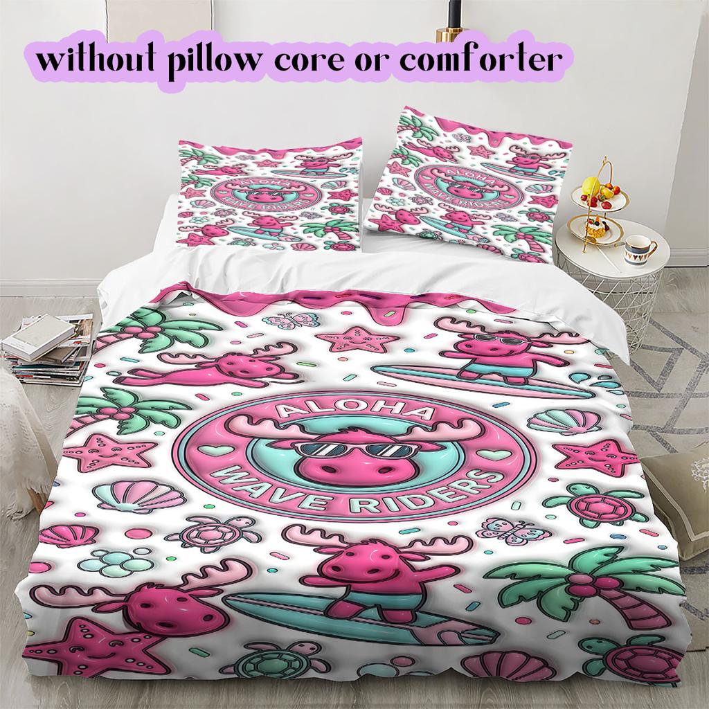 Cute animals surfing Pattern Bedding,Quilt Set Quilt Cover Pillowcase Home Birthday Gift (1*duvet cover+2*pillowcase,without core)