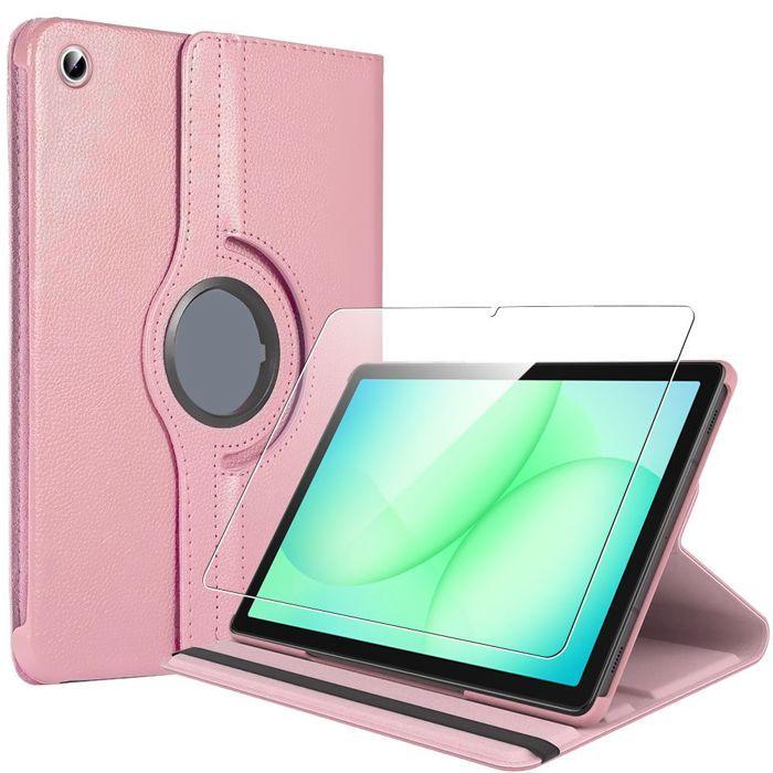 Coque + Verre Trempé pour Samsung Galaxy Tab A11 Plus / A9 Plus - Rotation 360° Cuir PU - Rose