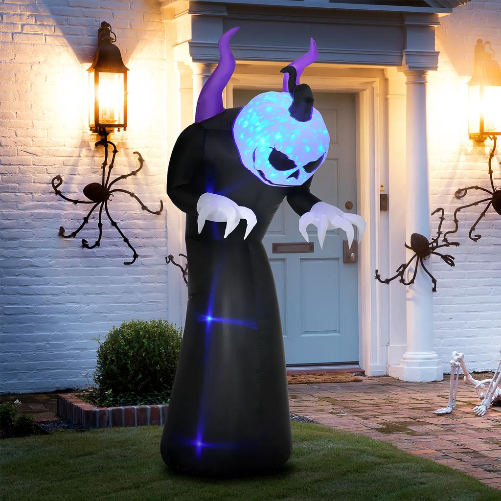 Ghost with Pumpkin Head Halloween Decoration Inflatable with Blue Flame Effect 88 x 79 x 210cm