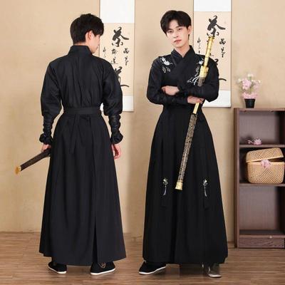 Большой размер 4XL мужской костюм для косплея Hanfu, традиционная китайская древняя ханьфу, черно-красная рубашка + юбка + куртка