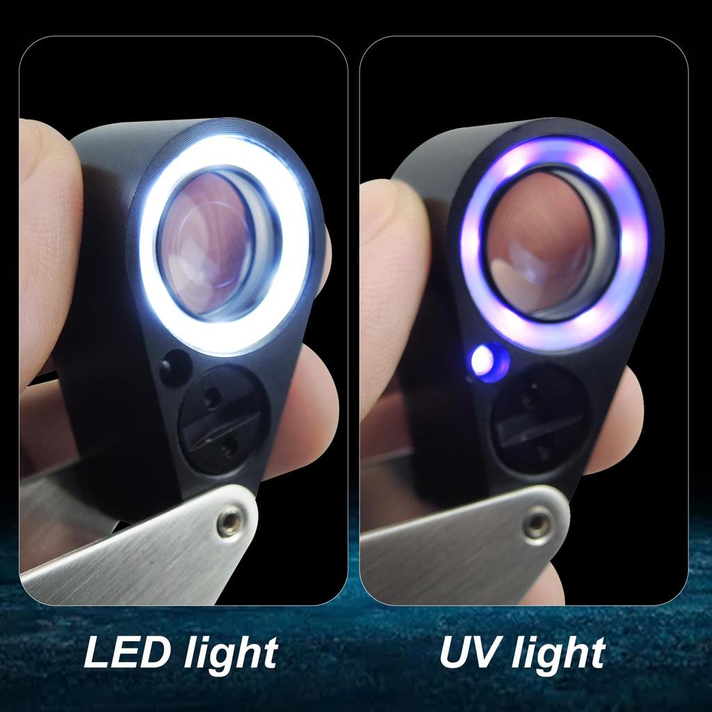 GAIN EXPRESS Складная 20-кратная увеличительная 20x триплетная ювелирная лупа со светодиодной и УФ-подсветкой для и оценки ювелирных изделий стекло, 21 мм, увеличение, линза,