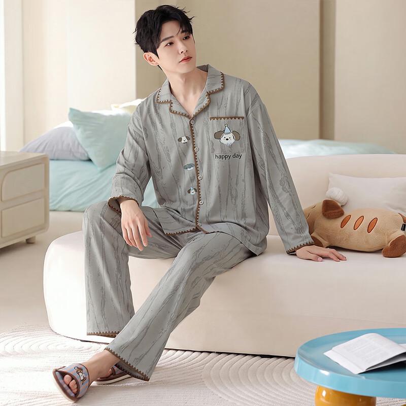 Langsha Men's 100% Cotton Long-Sleeve Pajama Set
