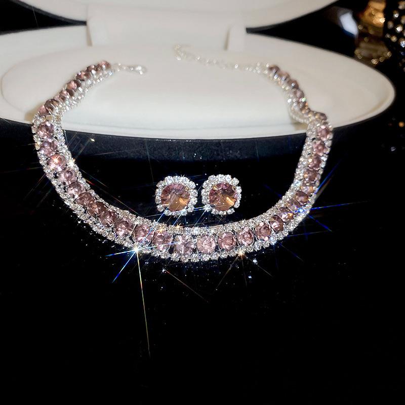 European & American Luxury Zircon Jewelry Set: Retro Clavicle Chain Necklace, Versatile Fashion Accessory