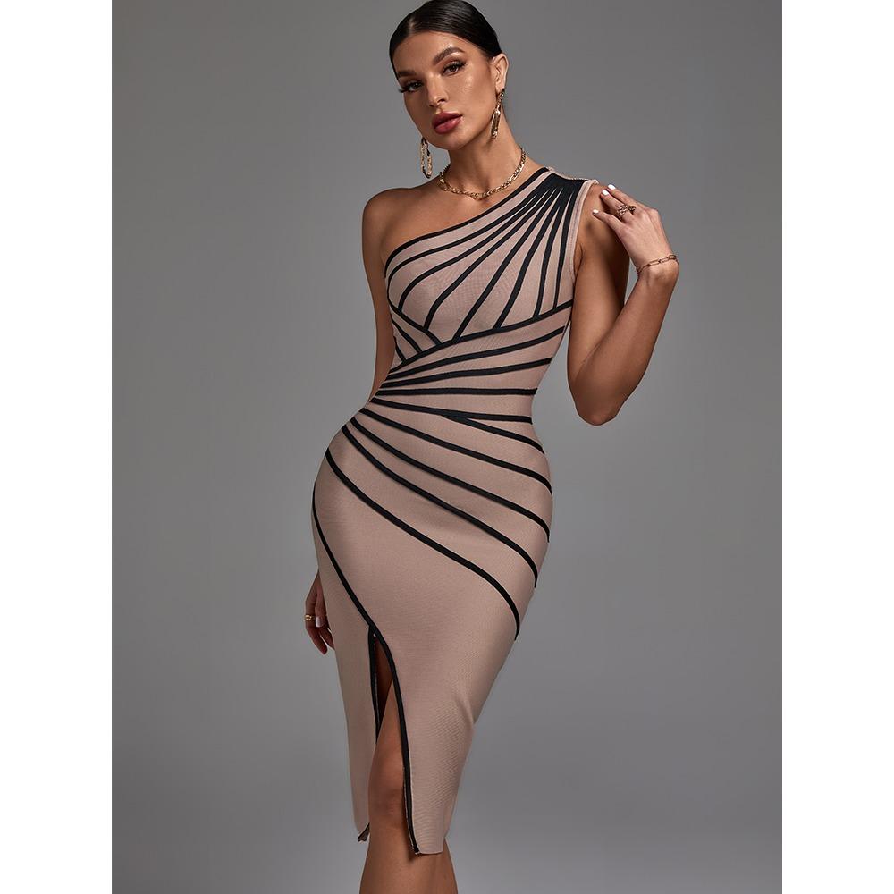 Бандажное платье на одно плечо 2023 Бандажное платье Элегантное сексуальное вечернее платье Высокое качество Темпераментное платье Платье Женский клубный наряд на день рождения
