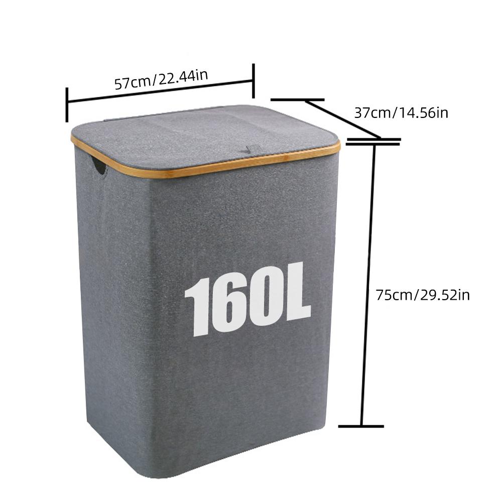 160L Laundry Hamper with Lid Large Collapsible 3 Dividers Dirty Clothes Basket Organizer with Handles and Removable Inner Bags
