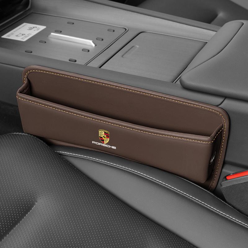 PU Leather Car Seat Gap Organizer Auto Pocket Seat Crevice Storage Box For Porsche 911 Taycan Panamera Cayenne Boxster Cayman FU3