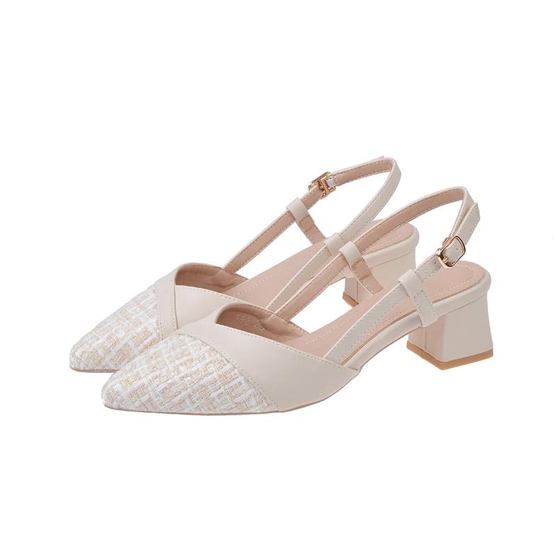 Fashion High Heels Sandals Women Shoes Pointed Toe Thick Heeled Pumps Ladies Elegant Solid Rubber Bottom Shoes Party Wedding Dressed