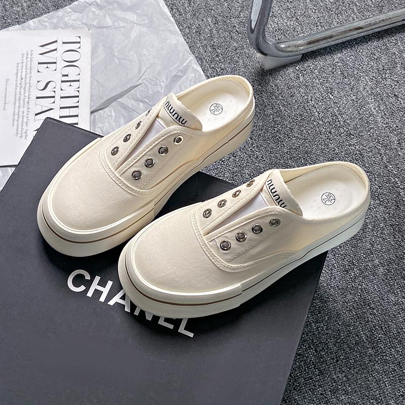 CRLAYDK Классические женские мюли Кроссовки Слипоны Летние парусиновые шлепанцы Плоские туфли Платформа Без шнуровки Прогулочные повседневные лоферы с открытой спиной