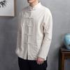 Men Autumn Chinese Style Shirt Top Mandarin Collar Long Sleeve Pockets Disc Button Traditional Kung Fu Tai Chi Shirt Tang Tops Uniform