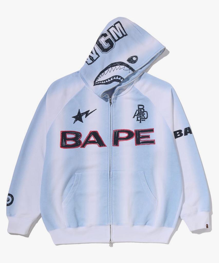 Bape Худи на молнии свободного кроя с ручным рисунком "Футбольная акула" (M) белый