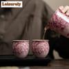 2pc/lot Antique Powder Ru Kiln Porcelain Teacup Peony Flower Pattern Master Cup Egg Cup Tasting Tea Bowl Kung Fu Tea Set 90ml