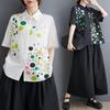DIMANAF 2025 Plus Size New Women Basic Blouse Summer Loose Shirt Short Sleeve Casual Tops Tees Vintage Printing Shirt