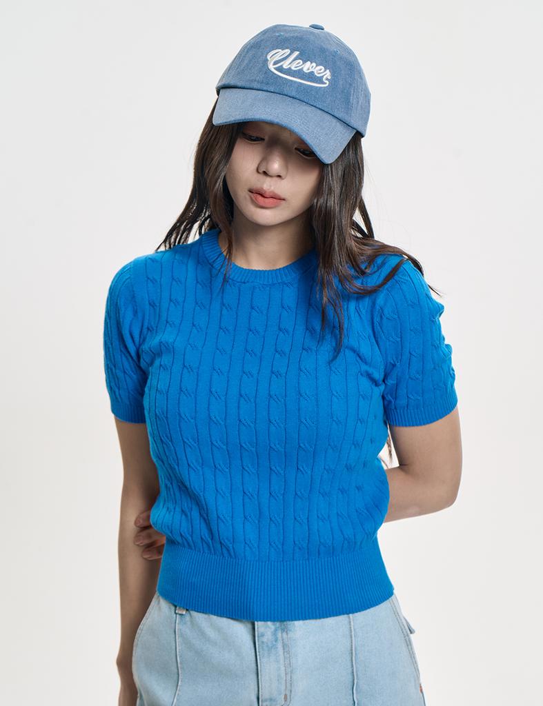 CLEVER FIELD Cable Cotton Crop Knit_Blue