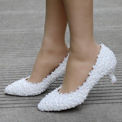 Модные свадебные туфли-лодочки с цветком и жемчугом, с острым носком, с мелким вырезом, из ПУ, на тонком высоком каблуке 5 см, принцесса, с острым носком, на платформе, женская обувь