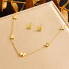 DIEYURO 316L Stainless Steel Golden Butterfly Necklace Bracelet Earrings Suit For Womens New Trend Non-fading jewelry Set