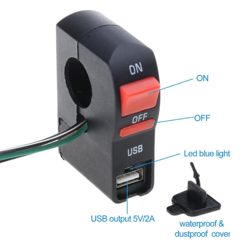Universal Scootor Headlight Switch Handlebar On Off Button with USB Car Charger