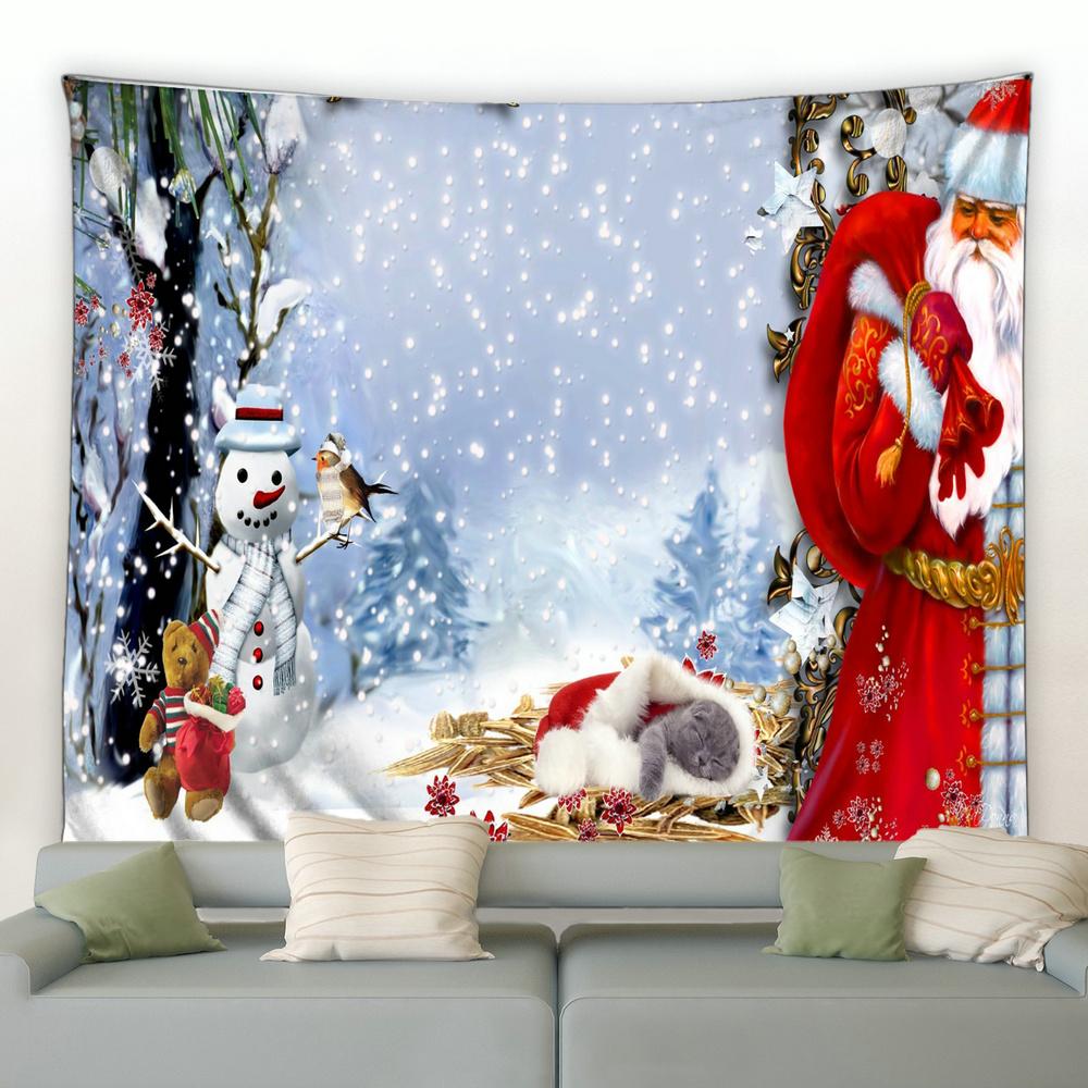 Snowman Christmas Tree Tapestry Christmas Wall Decor Background Fabric Home Decor Christmas Tapestry Tapeçaria De Natal