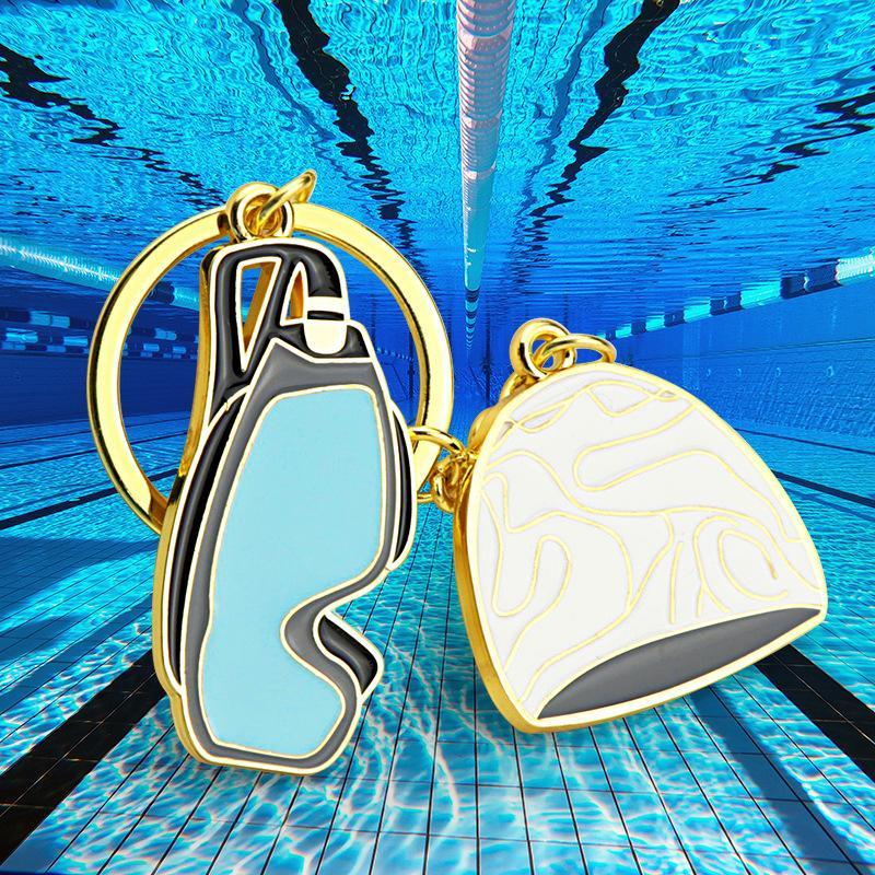 Swim Goggles Cap Keychain Delicate Metal Swimmer Charm Pendant Durable Sports Keyring for Swimmer Birthday Gift