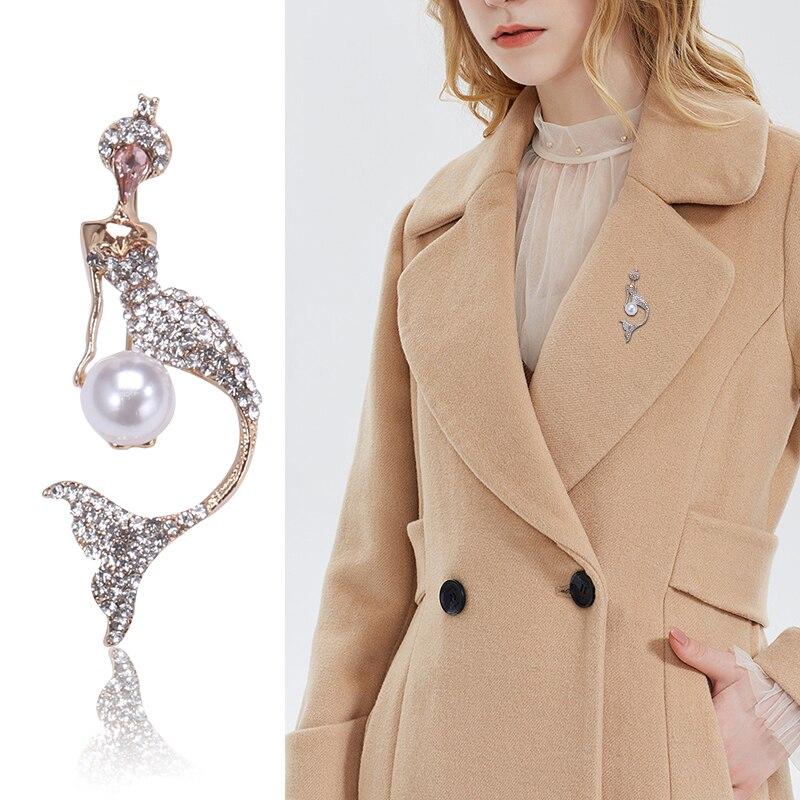 Blucome Rhinestone Cubic Mermaid Shape Brooches For Women Men Gold Color Wedding Birdal Special Design Brooch Pins