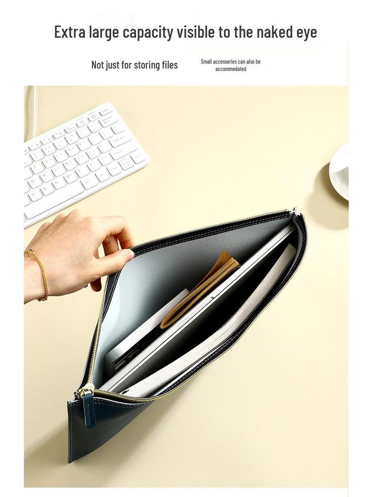 A4 Waterproof Leather Briefcase & Document Folder with PU Zipper