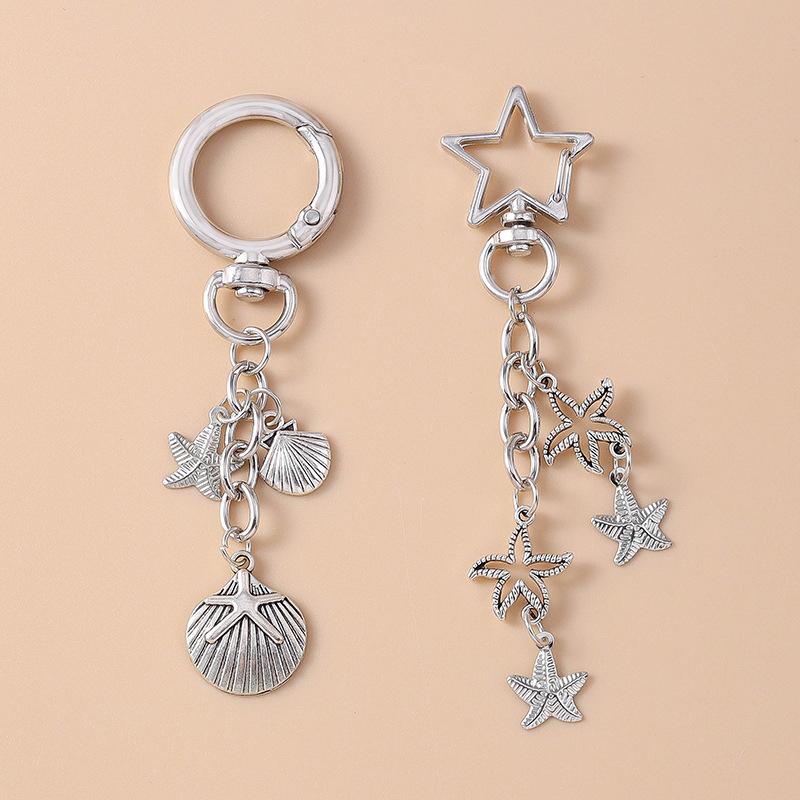 Alloy Love Heart Key Chain Shell Starfish Key Ring Pendants For Women Girls Handbag Decor Diy Handmade Jewelry Gifts