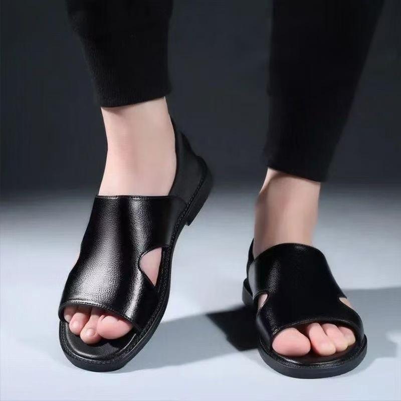 Summer 2025 Men's Sandals Thick Rubber Sole Beach Shoes Middle-Aged Dad Casual Comfortable PVC Upper Adult Leisure Footwear