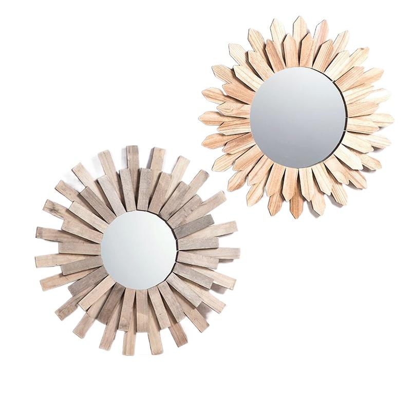 1PC Bohemian Rustic Wood Farmhouse Mirror Bedroom Living Room Wall Hanging Decoration