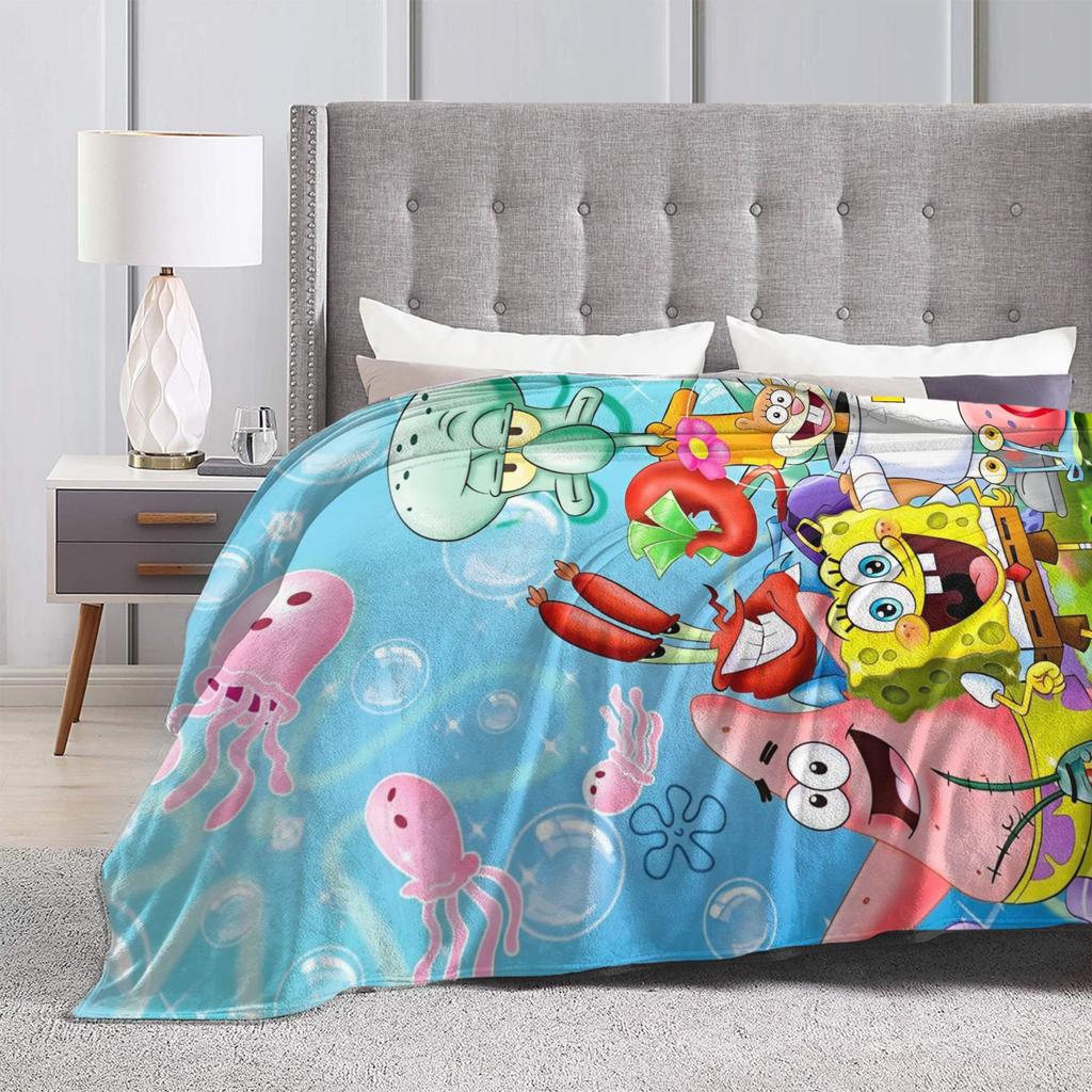 Blanket Cartoon Anime SpongeBob SquarePants Flannel Funny Warm Throw Blankets for Bedspread Spring/Autumn