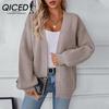 Autumn and Winter Leisure Loose Solid Color Medium Long Knitted Sweater Cardigan Coat Women