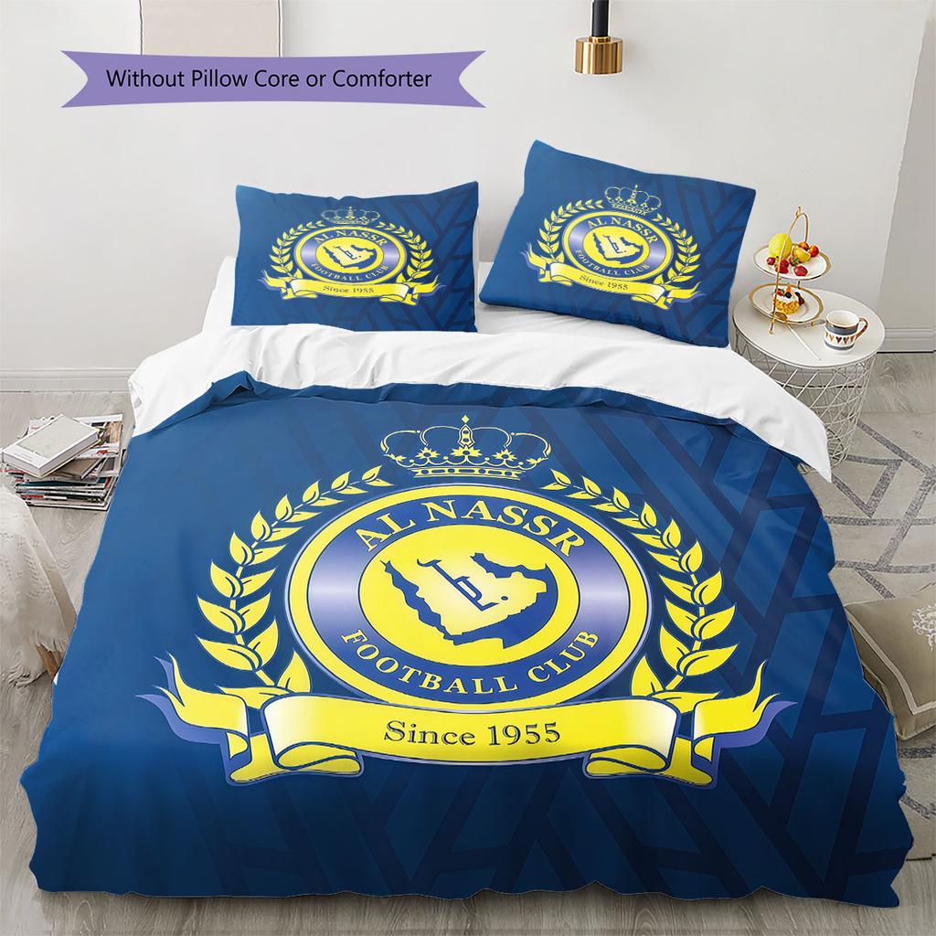 Al-Nassr FC Pattern Bedding,Quilt Set Quilt Cover Pillowcase Home Birthday Gift(1 * duvet cover + 2 * pillowcase, without core)