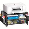 Heavy Duty Metal 2-Tier Printer Stand with Storage Drawer, A4 Paper Tray and Pen Holder for Desk Organization, Black