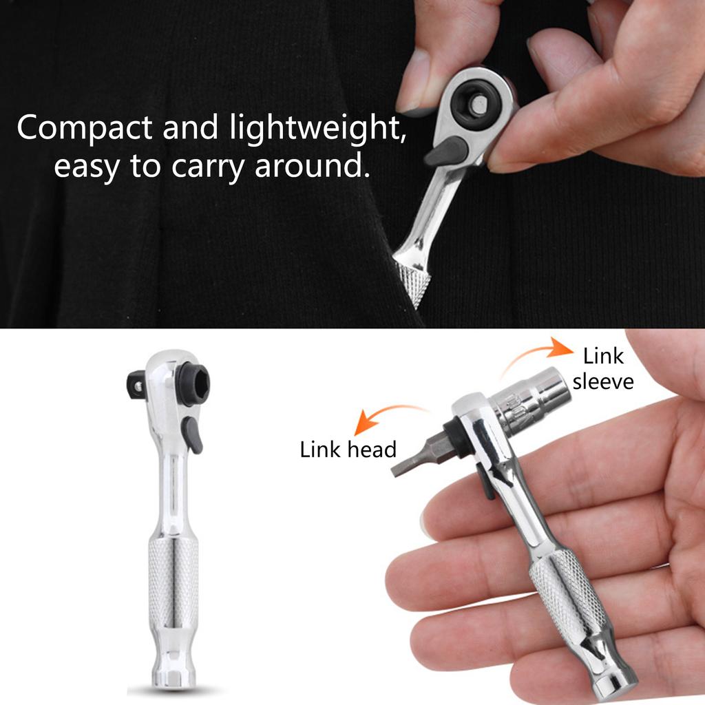 Набор из 2 предметов: мини-трещотка с битодержателем, 72-зубый прецизионный механизм, эргономичная рукоятка, инструмент из хром-ванадиевой стали 6,35 мм