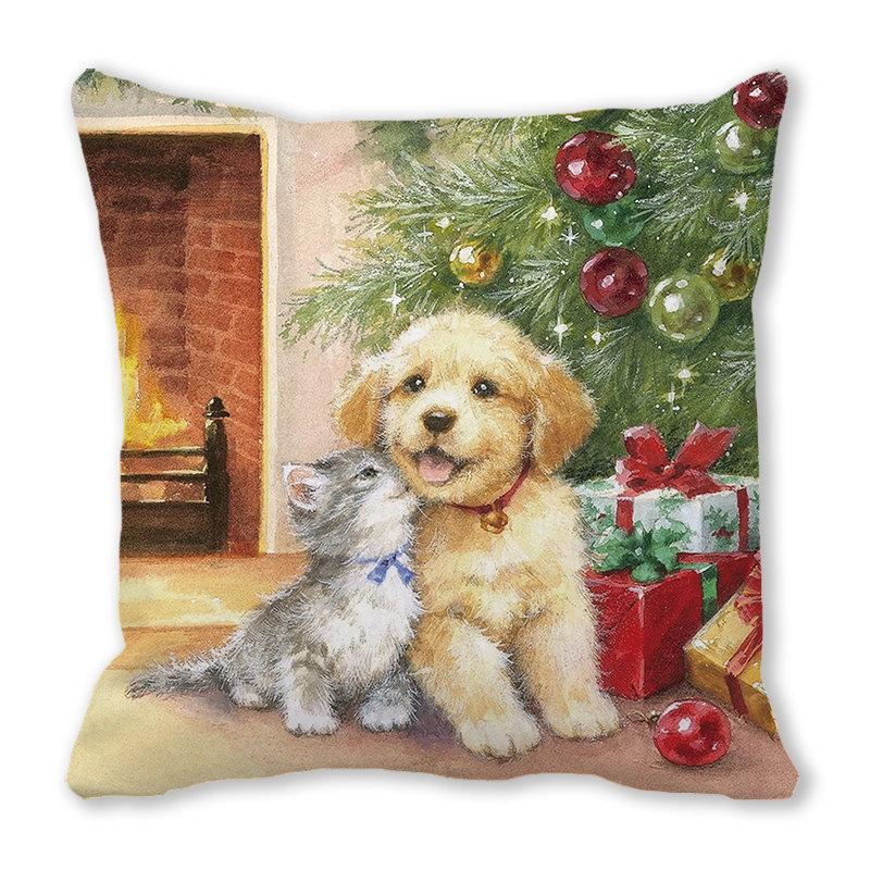 Рождество кошка собака 2022 новый год рождественское украшение подушка наволочка снеговик подарок
