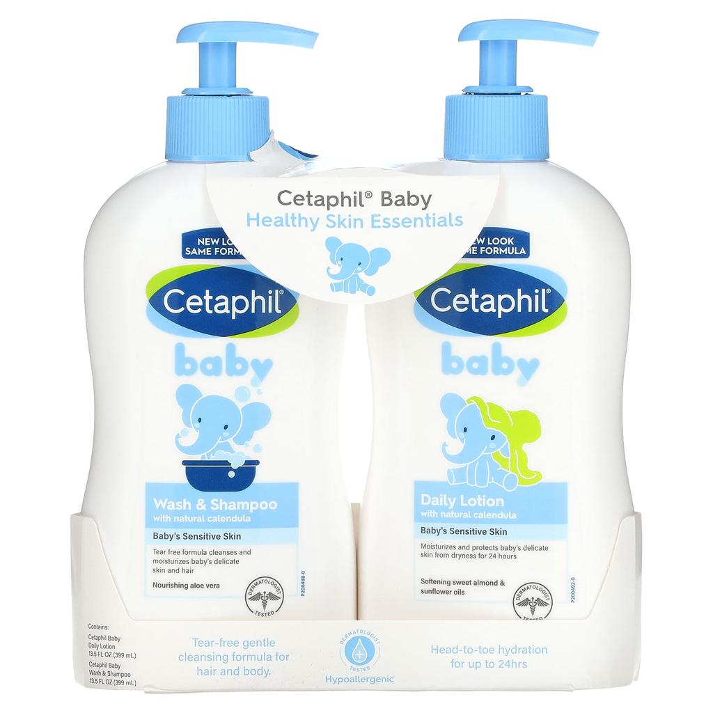 Cetaphil Baby, Healthy Skin Essentials Set, Set of 2, 13.5 Fl Oz (399 Ml) Each