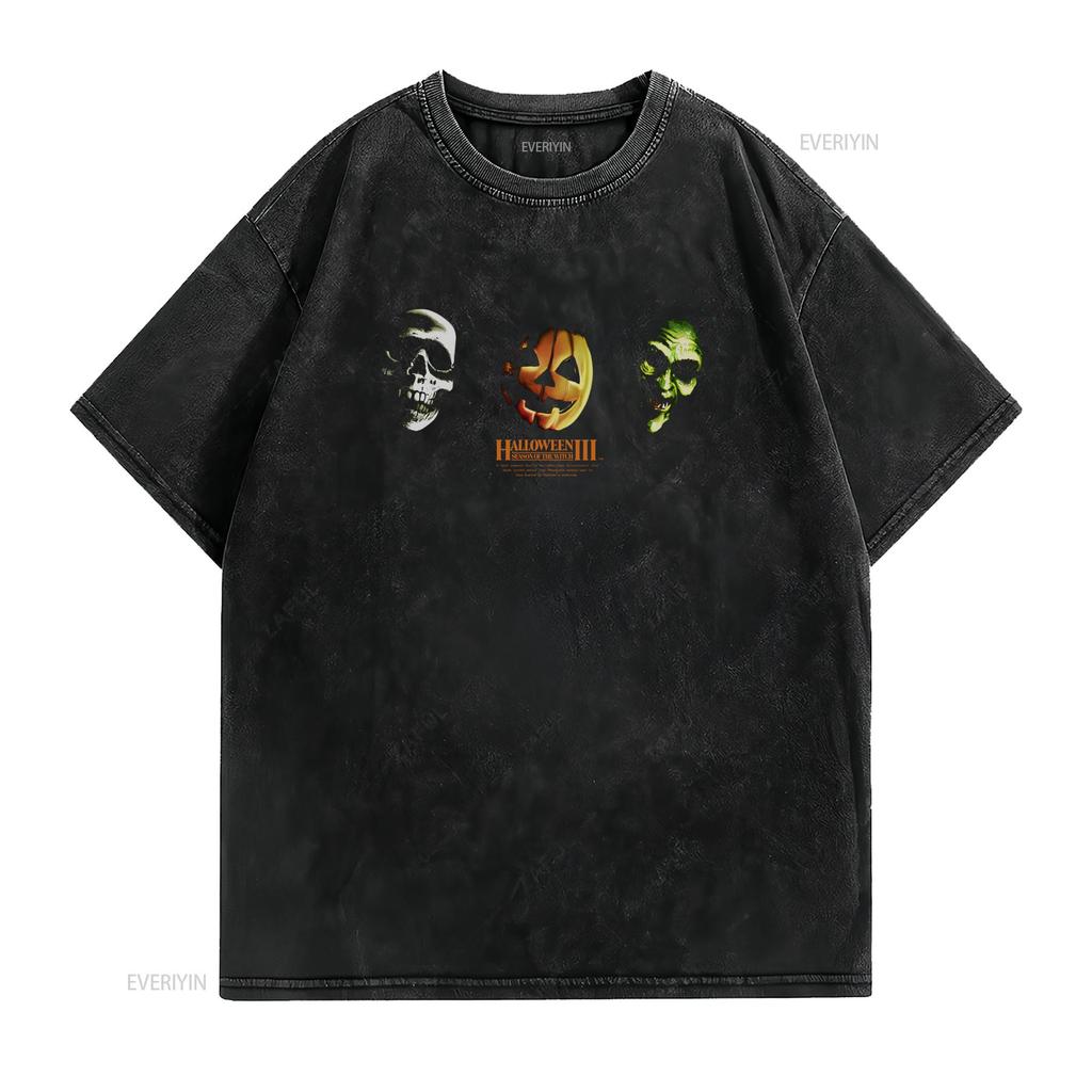 Halloween 3 Three Masks T Shirt Licensed Horror Movie Retro Classic Black Vintage Washed Streetwear Stylish Fashion Homme