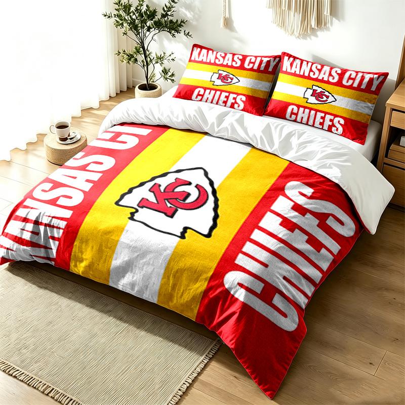 Kansas City Chiefs 3pc Duvet Cover Set Simple Modern Bedding Set Wrinkle Resistant Soft Fabric All Season Use a perfect gift